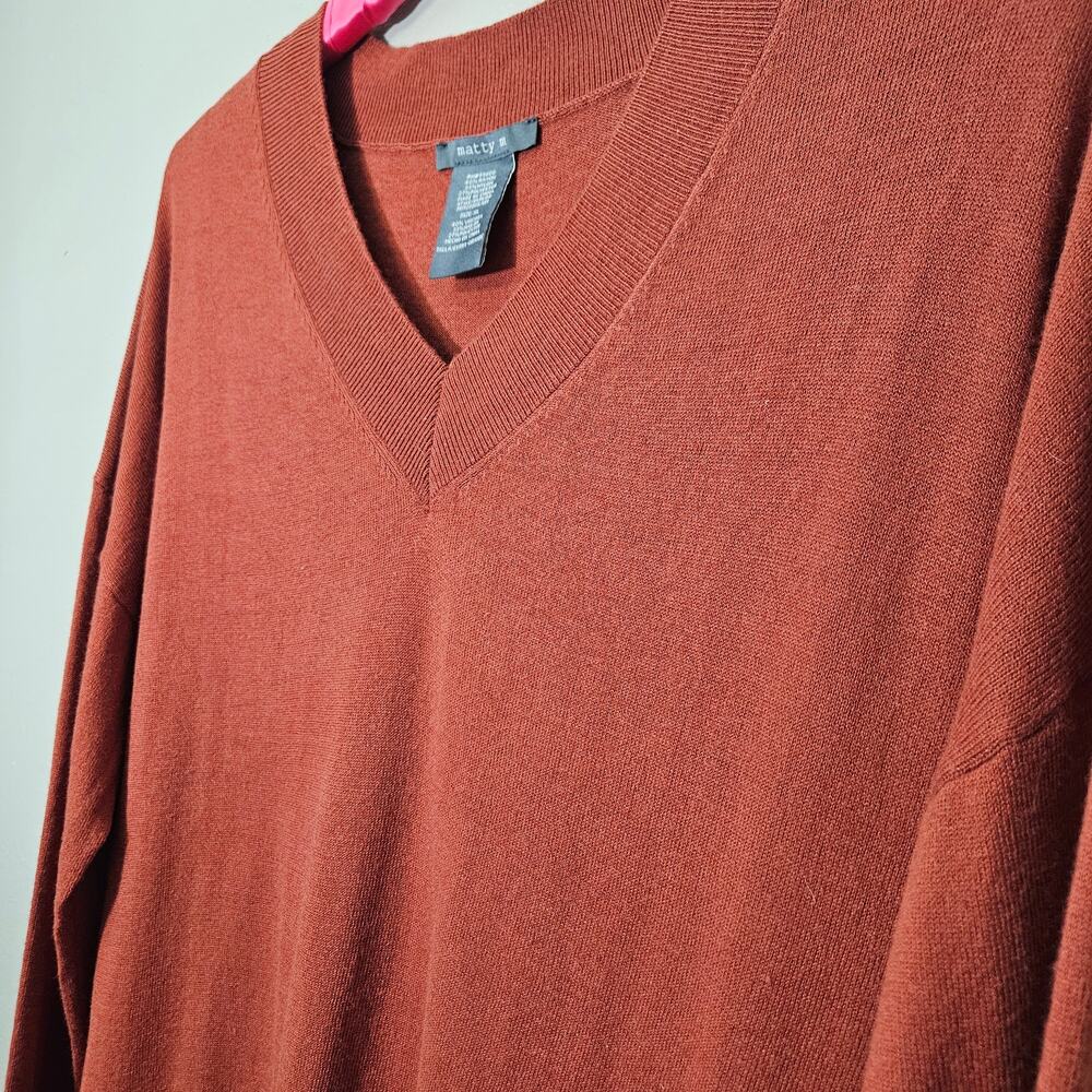MattyM Women XL Rust Orange V-Neck Sweater Minimalist Capsule Earthy Timeless